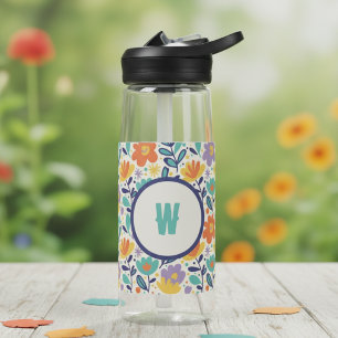 Retro-Blumen Initiale – Monogramm-Geschenk für Sie Trinkflasche
