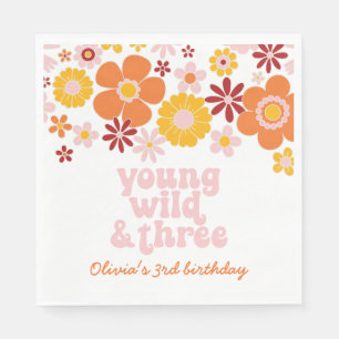 Retro-Blumen-Jung-Wild-Three-Geburtstagsservietten Serviette