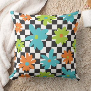 Retro-Blumen-Karo-Gitter-Muster Kissen