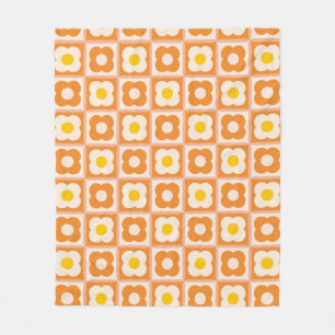 Retro-Blumen-Karomuster Gelb, Orange Fleecedecke