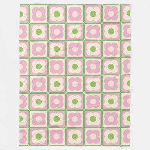 Retro-Blumen-Karomuster Rosa und Grün Fleecedecke