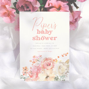Retro-Blumen-Mädchen-Baby-Party Einladung