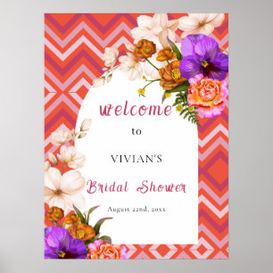Retro-Blumen-Magenta-Fuchsien-Hochzeitsdusche-Will Poster