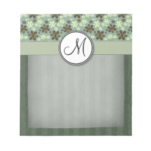 Retro-Blumen Meergrün mit Streifen und Monogramm Notizblock