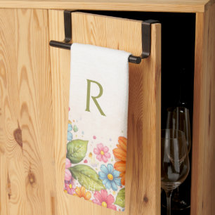 Retro-Blumen-Monogramm Geschirrtuch