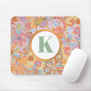 Retro-Blumen-Monogramm Groovy-Muster Mousepad