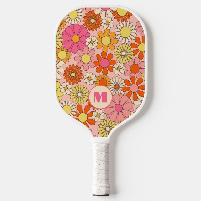 Retro-Blumen-Monogramm Mädchen-Pickleball-Schläger Pickleball Schläger (Vorderseite)