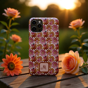 Retro-Blumen-Monogramm Personalisiert Rosa und Bra Case-Mate iPhone Hülle
