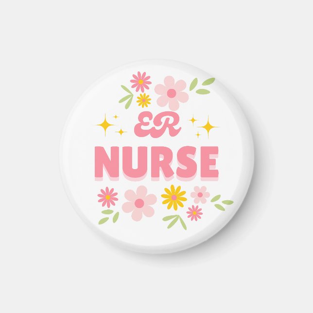 Retro-Blumen-Notfallkrankenschwester Magnet (Vorne)