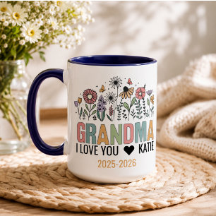 Retro-Blumen-Oma-Foto Glückliche Großeltern Tasse