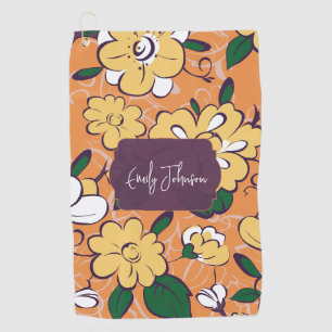Retro-Blumen Orange Gelb Weiß Benutzername Golfhandtuch
