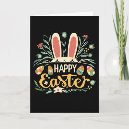 Retro-Blumen-Ostern-Happy-Easter-Hase-Boho-Frühlin Feiertagskarte