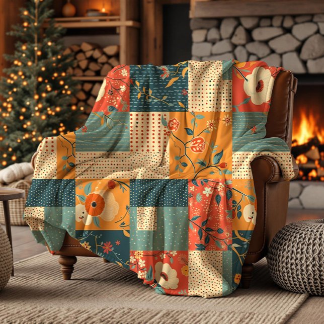 Retro-Blumen-Patchwork-Quilt Fleecedecke (Von Creator hochgeladen)