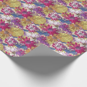 Retro, Blumen, rote Blume, Blumenstrauß, blaue Blu Geschenkpapier