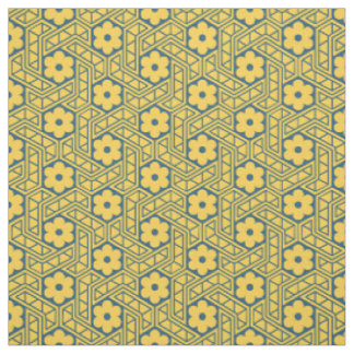 Retro-Blumen-Sechseckmuster - Gelb und Blau Stoff