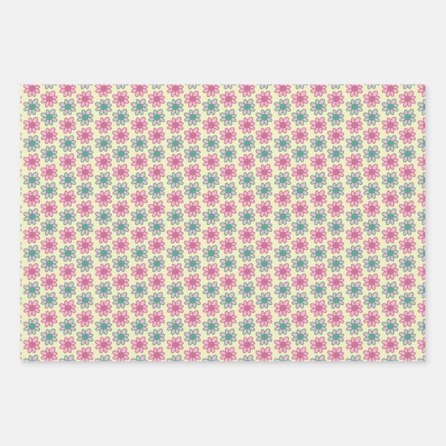 Retro-Blumen-Sommer Geschenkpapier Set (Vorderseite)