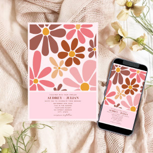 Retro-Blumen-Terrakotta-Rosa-Hochzeit Einladung