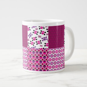 Retro-Blumen-Totenkopf-Polka-Dot Jumbo-Tasse