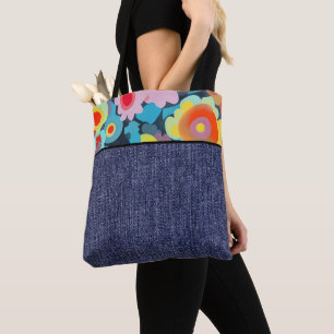 Retro-Blumen und Denim Tasche