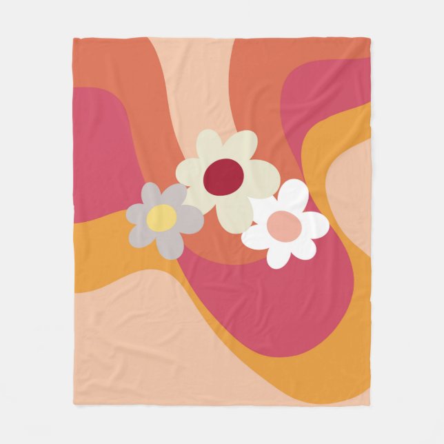 Retro-Blumen und Wellen Fleecedecke (Vorderseite)