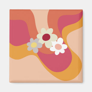 Retro-Blumen und Wellen Magnet