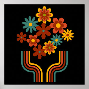 Retro Blumendesign 24x24 in Poster