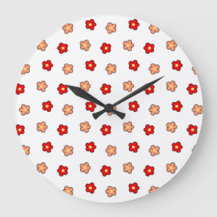 Retro Blumendesign in weißer und weißer Blume Große Wanduhr