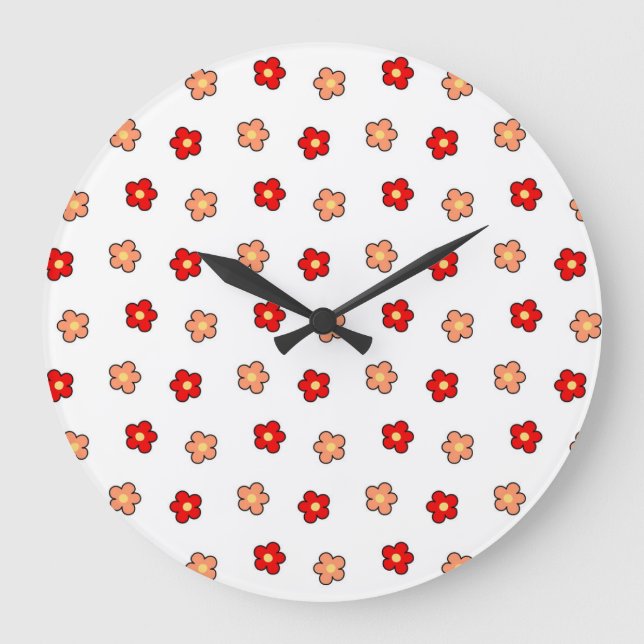 Retro Blumendesign in weißer und weißer Blume Große Wanduhr (Vorderseite)