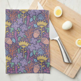 Retro Blumendesign mit Blume und Früchten. Geschirrtuch