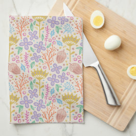 Retro Blumendesign mit Blume und Früchten. Geschirrtuch