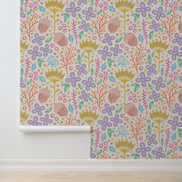 Retro Blumendesign mit Blume und Früchten. Wand