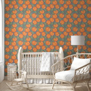Retro-Blumendesign mit Orangen. Tapete