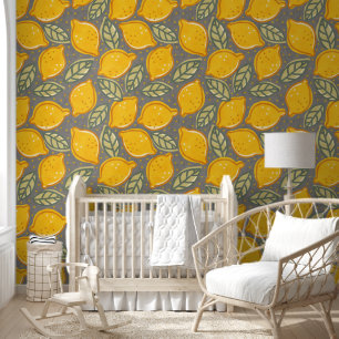 Retro Blumendesign mit Zitronen. Tapete