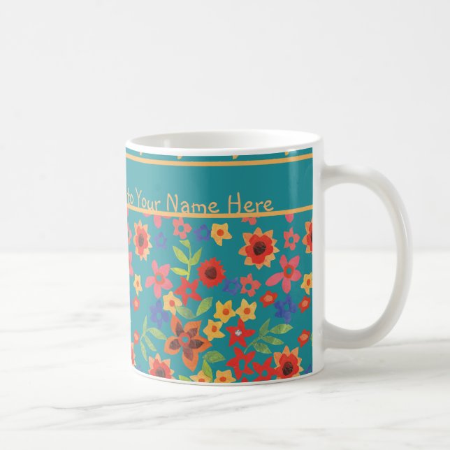Retro-Blumendruck auf Aquamarine Kaffee-Tasse Kaffeetasse (Rechts)