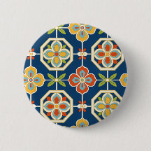Retro-Blumenfliesenmuster Navyblau Orange & Gold