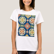 Retro-Blumenfliesenmuster Navyblau Orange