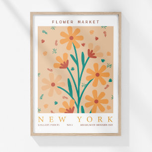 Retro-Blumenmarkt New York Orange Abstract Poster
