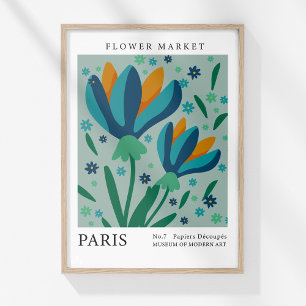 Retro-Blumenmarkt Paris Blaue Orangenblüten Poster