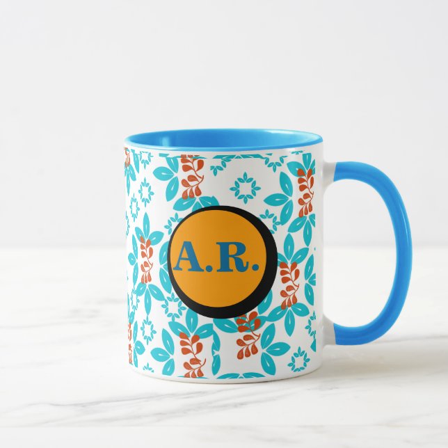 Retro-Blumenmonogramm Tasse (Rechts)