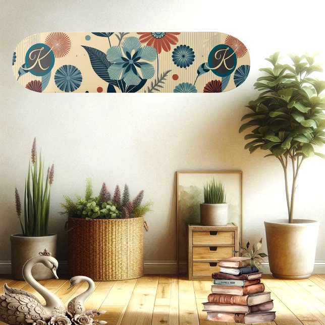 Retro-Blumenmotiv Vintage-Muster Monogramm Trend Skateboard (Retro Floral Motif Vintage Pattern Monogram Trendy Skateboard)