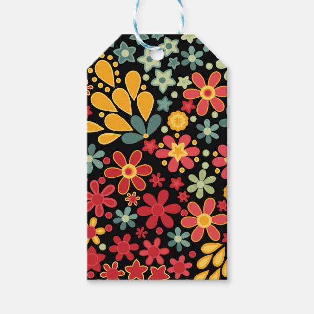Retro. Blumenmotive 2 Geschenkanhänger (Vorderseite)