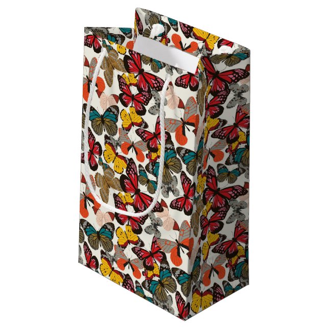 Retro Blumenmuster 2 Kleine Geschenktüte (Rückseite Schrägansicht)