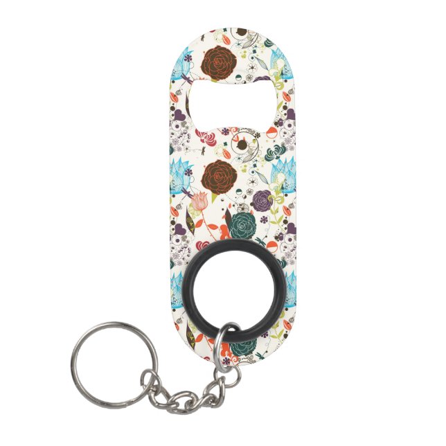 Retro Blumenmuster 2 Schlüsselbund Flaschenöffner (Vorderseite)