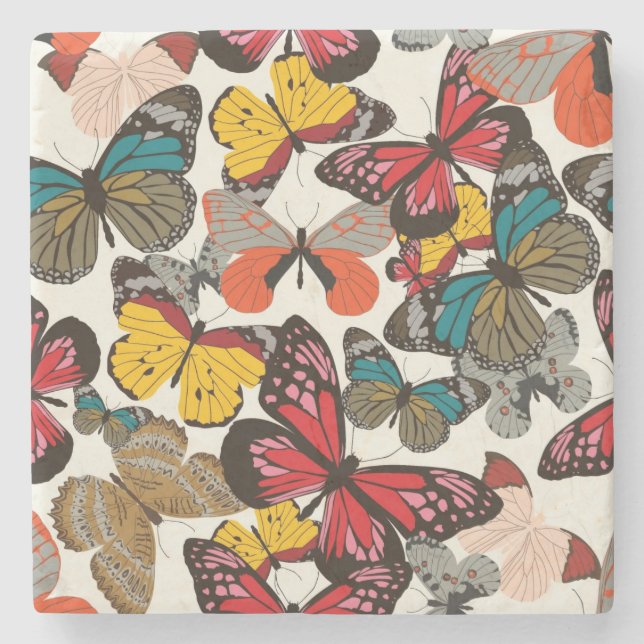 Retro Blumenmuster 2 Steinuntersetzer (Vorderseite)