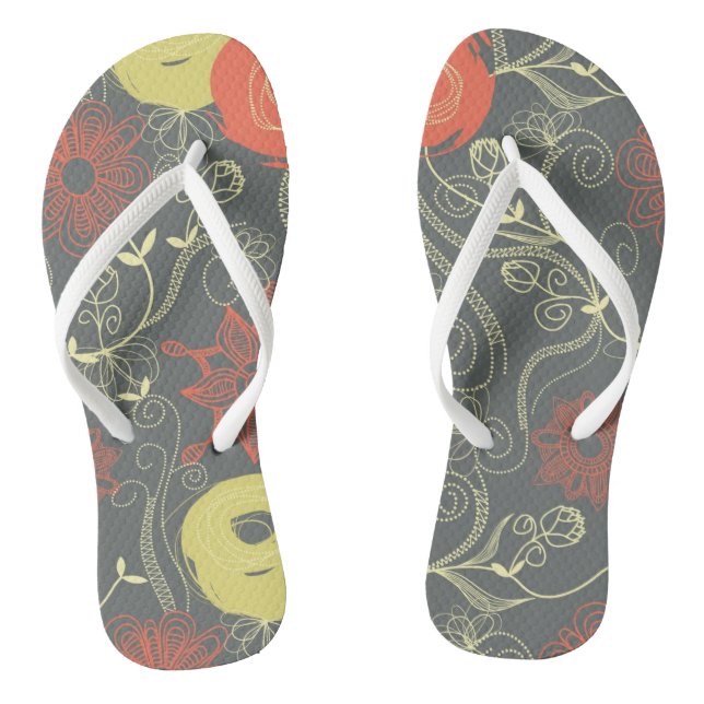 Retro Blumenmuster 3 Flip Flops (Fußbett)