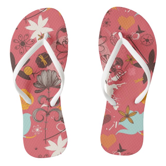 Retro Blumenmuster 4 Flip Flops (Fußbett)