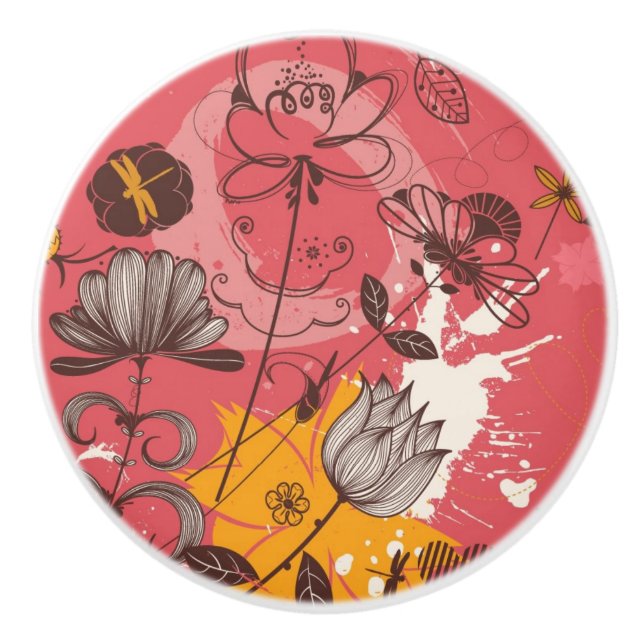 Retro Blumenmuster 4 Keramikknauf (Vorderseite)