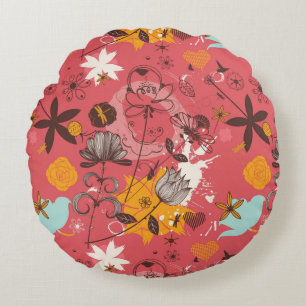 Retro Blumenmuster 7 Rundes Kissen