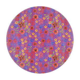 Retro-Blumenmuster auf Magenta-Glas-Schneidbrett Schneidebrett