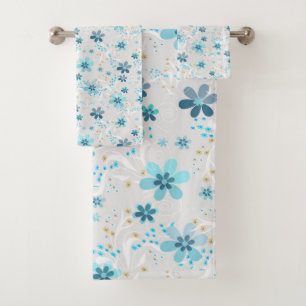 Retro , Blumenmuster , blau , grau , Blume Badhandtuch Set